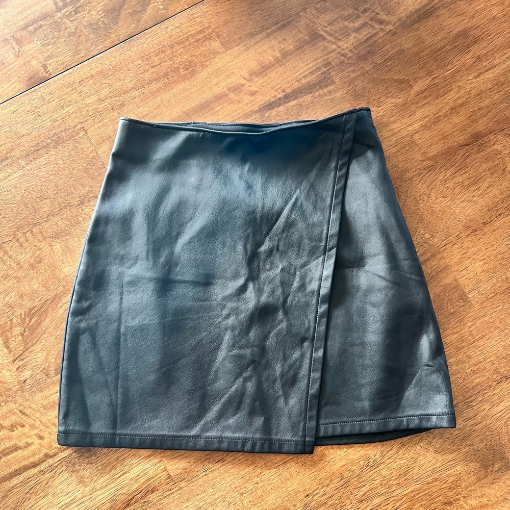 Hollister Black Faux Leather Wrap Mini Skirt